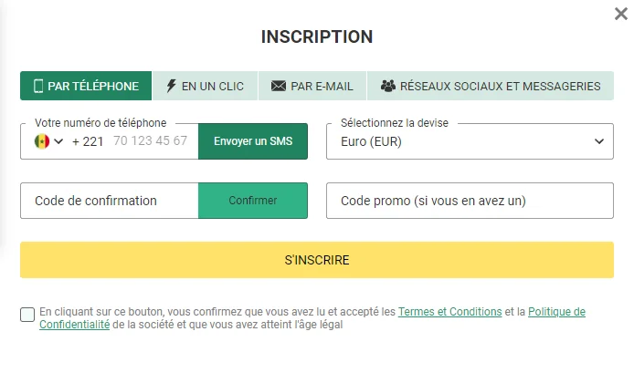 Processus d'inscription au compte